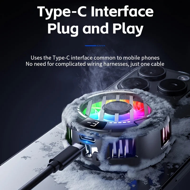 Phone Cooler, Magnetic Fan Small USB Fan for Gaming with Removable Grip, Semiconductor Cooling RGB Radiator