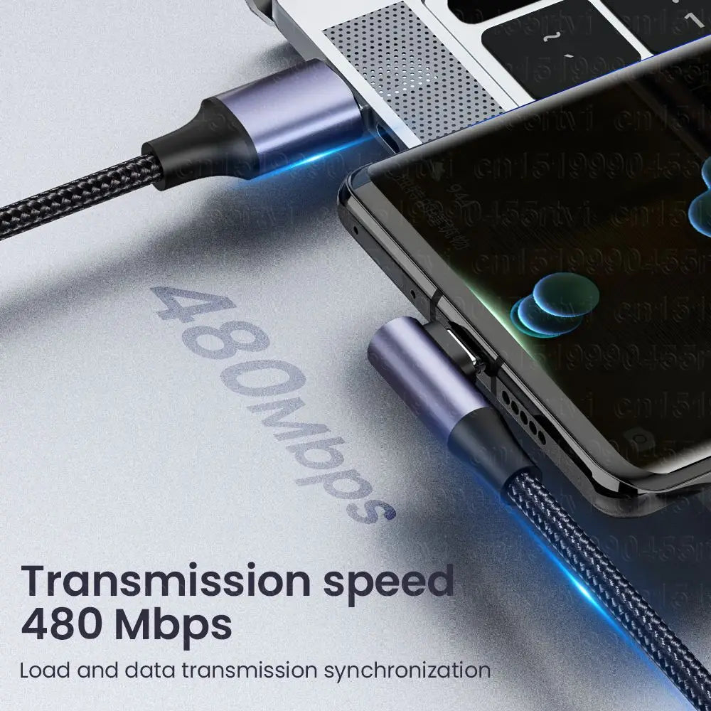 90 Degree Quick Charge 4.0 Data Line PD 100W Fast Charging USB A to USB Type C Cable Right Angle