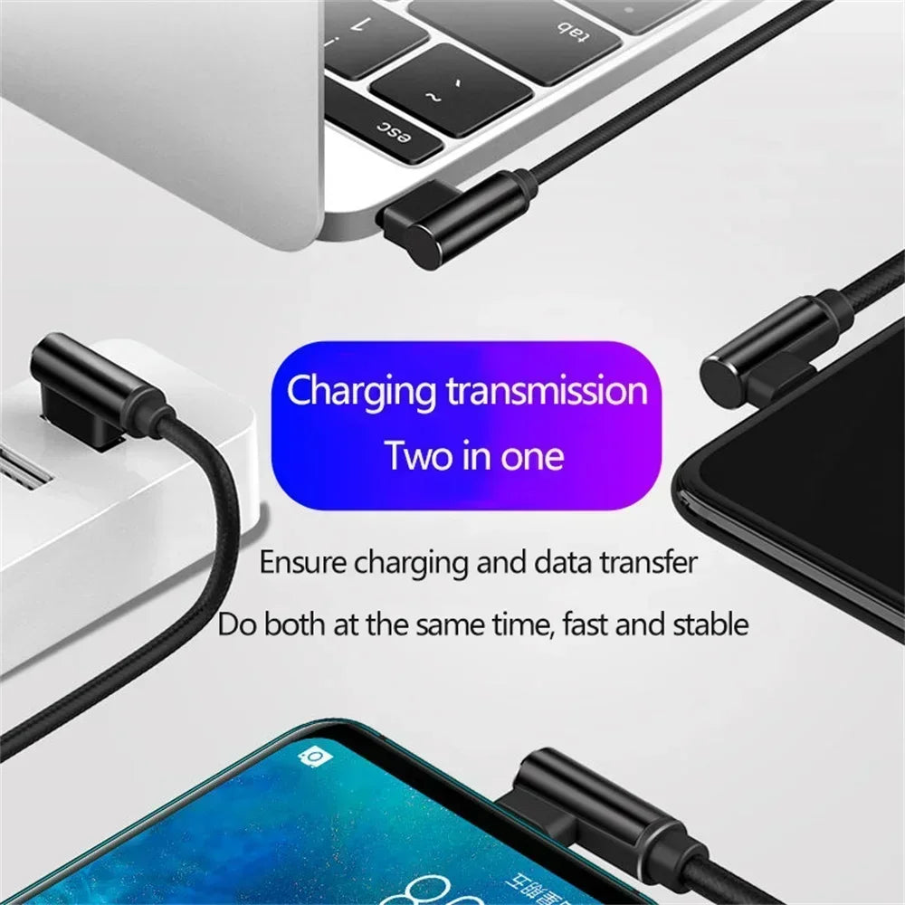40W 5A USB To Type C Fast charge Weave Data Cable 90 Degree Phone Charger Cable For iPhone Xiaomi Redmi Huawei USB Charging Wire