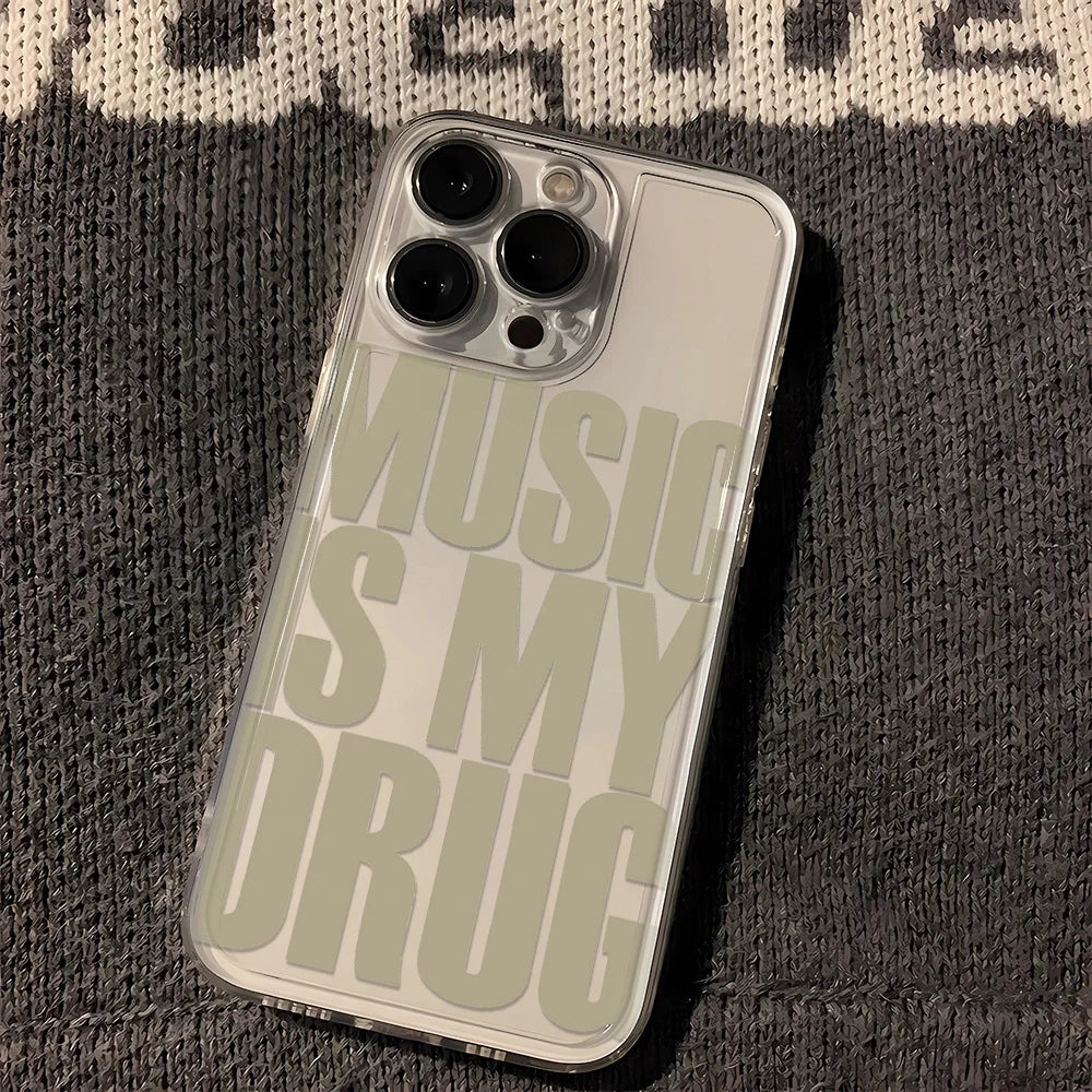 Music Is My Drug Phone Case For iPhone 17 16 15 14 Plus 13 12 11 Pro Max Phone Back Cover Transparent Shockproof Cover
