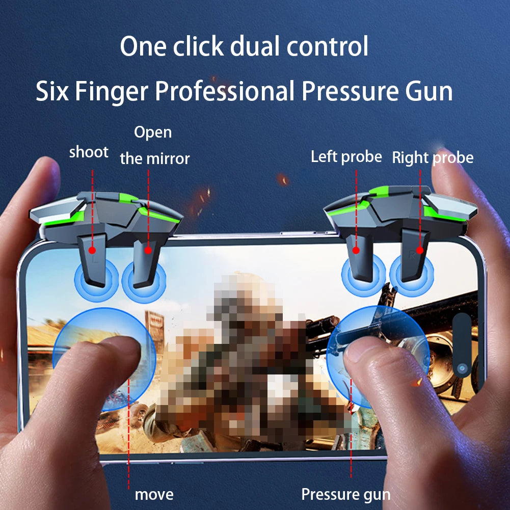 2pcs Mobile Game Trigger For PUBG Phone Gaming 6 Finger Trigger Sensitive Shoot Phone Game Trigger L1R1 Aim Keys Game Controller