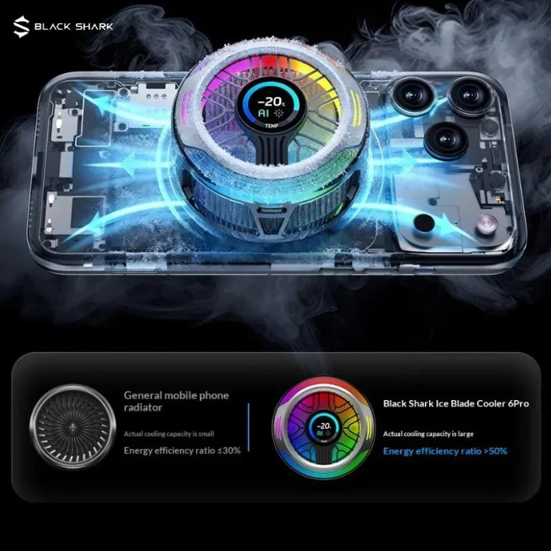 Black Shark Magnetic Phone Cooler 6 Pro Semiconductor Cooling Full Color Smart Screen Esports Heat Sink 35W High Power FunCooler