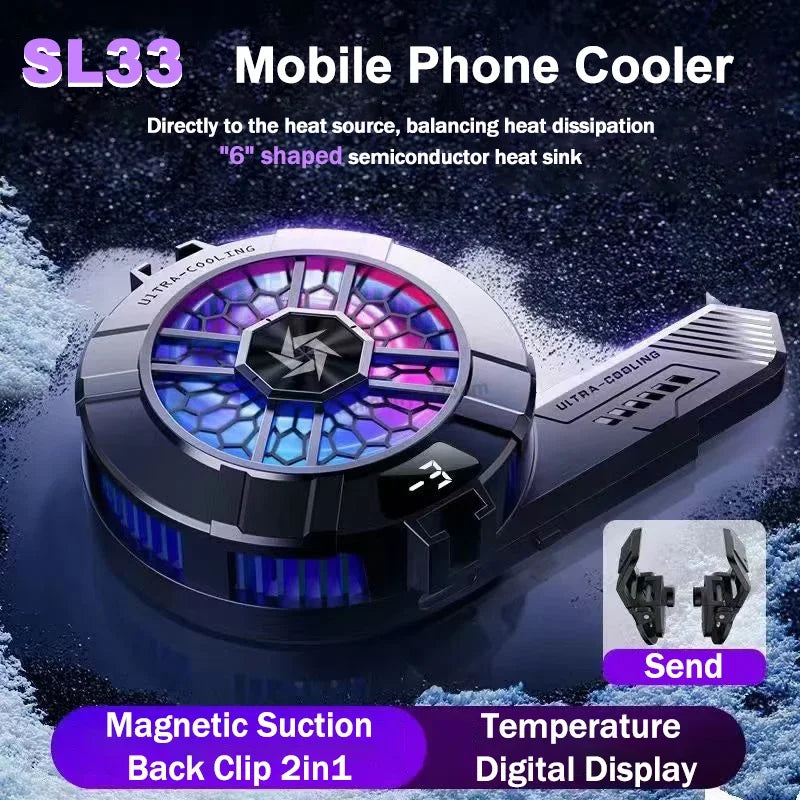 SL33 Mobile Phone Semiconductor Cooler "6"Shaped Semiconductor Cooling Fan Radiator for IOS Android Back-clip Magnetic Heat Sink